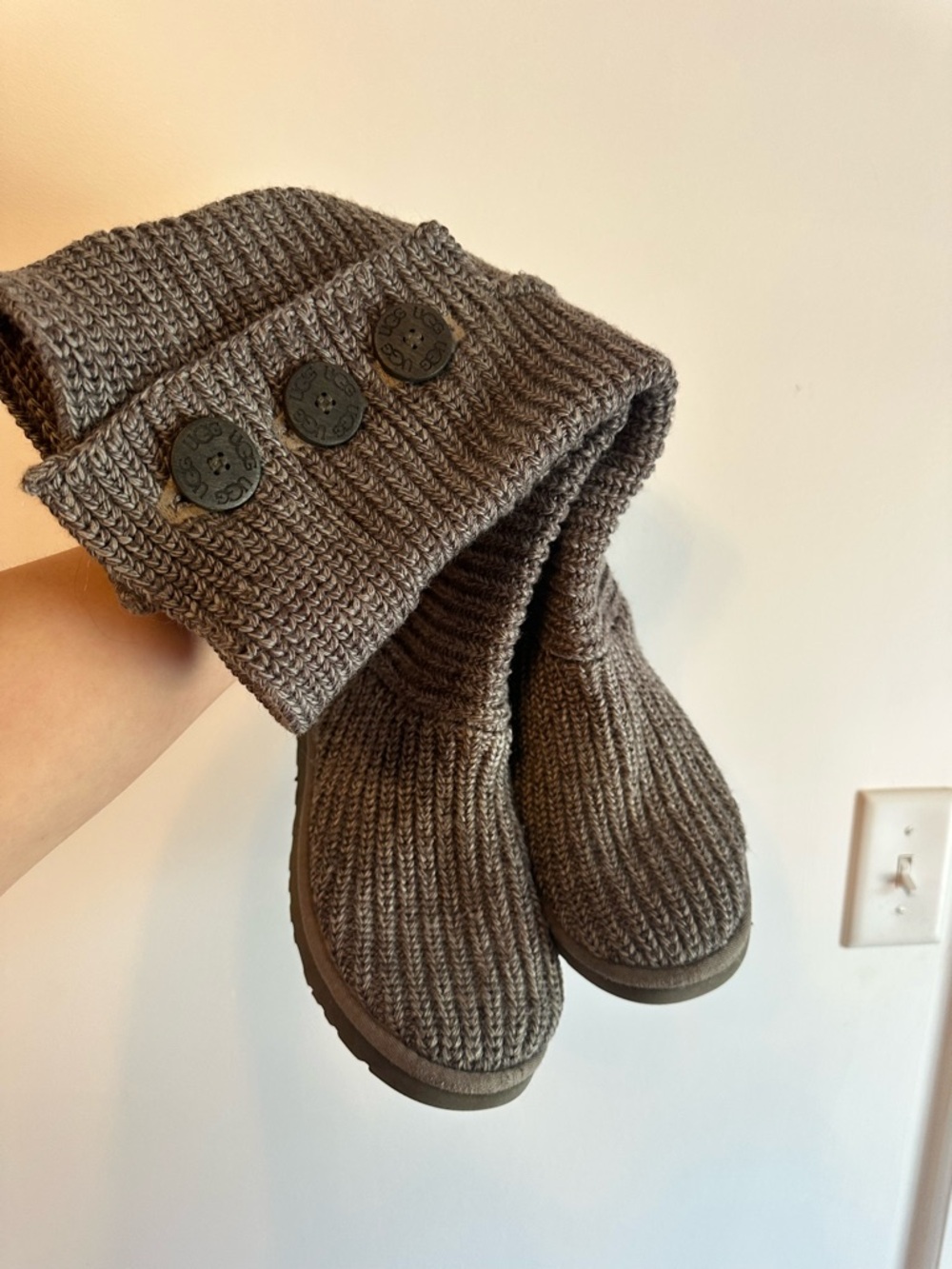 Women’s UGGS Knit Button Cuff Booties in Taupe